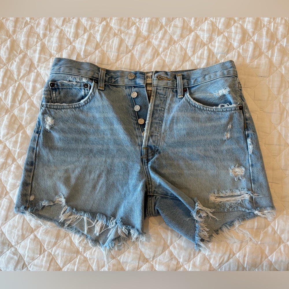 Agolde Light Blue Distressed Jean Shorts